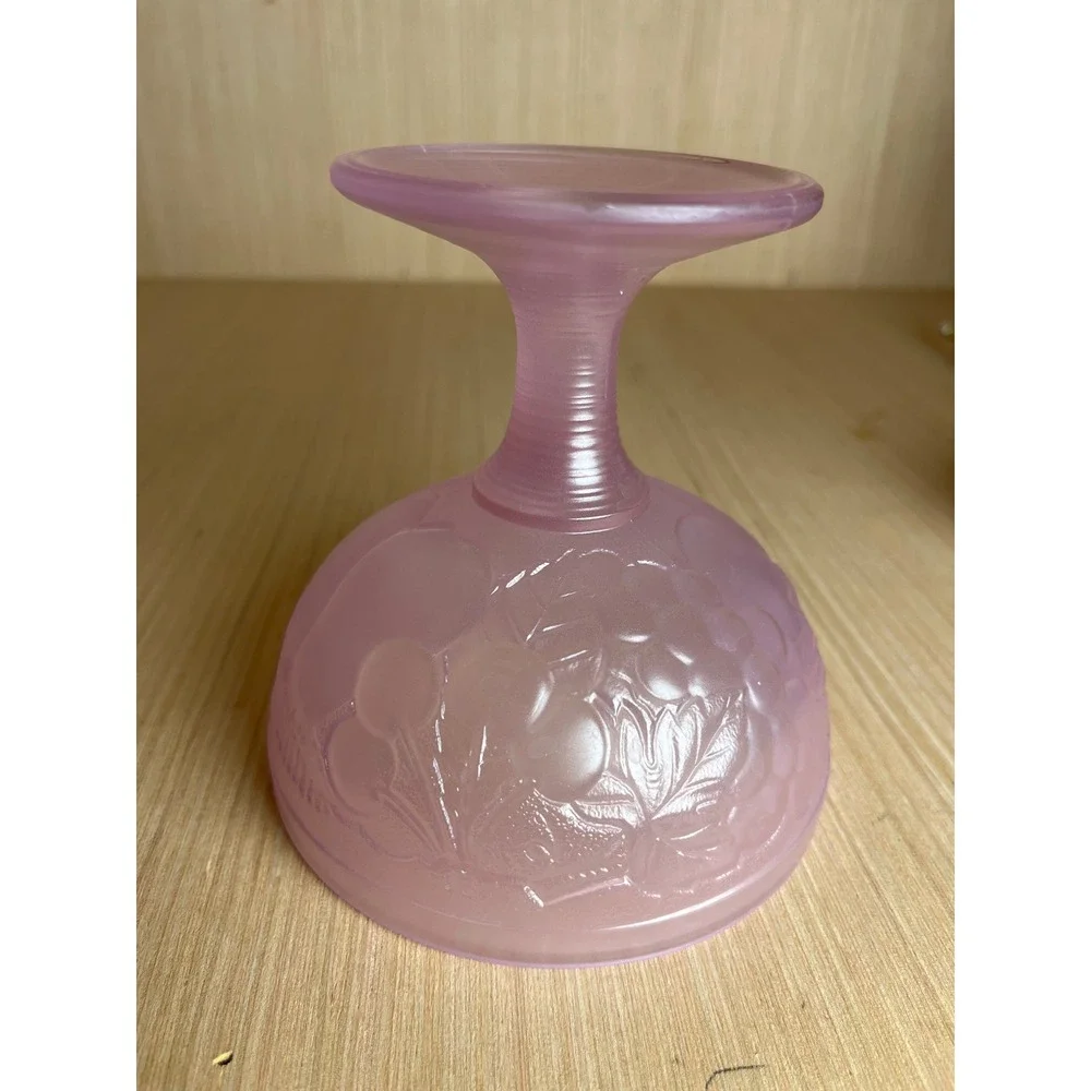 Vintage Luminarc France Frosted Pink Glass Fruit Embossed Dessert Sherbet Bowl